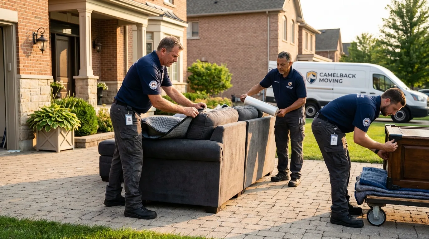 Large estate moving crew wrapping furniture in Monmouth, ME